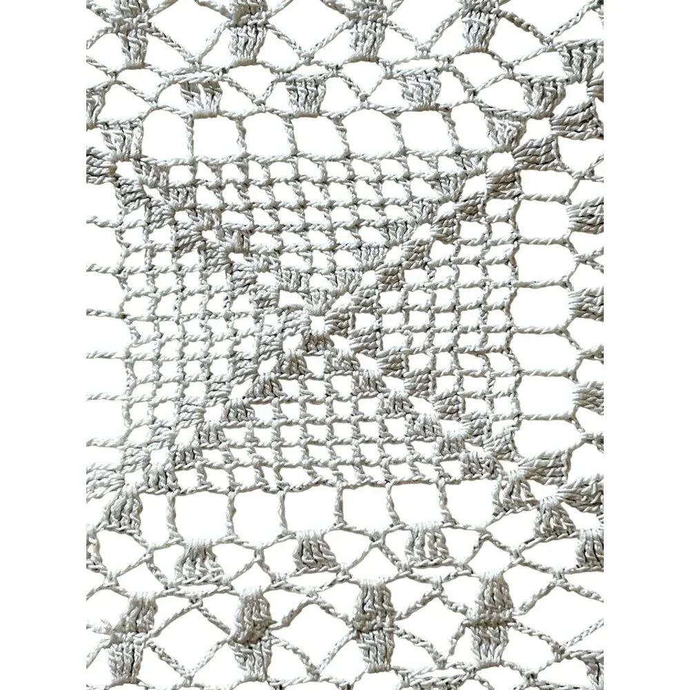 Hand-Crocheted White Lace Table Runner Dresser Scarf Shawl 51x17 Granny core VTG